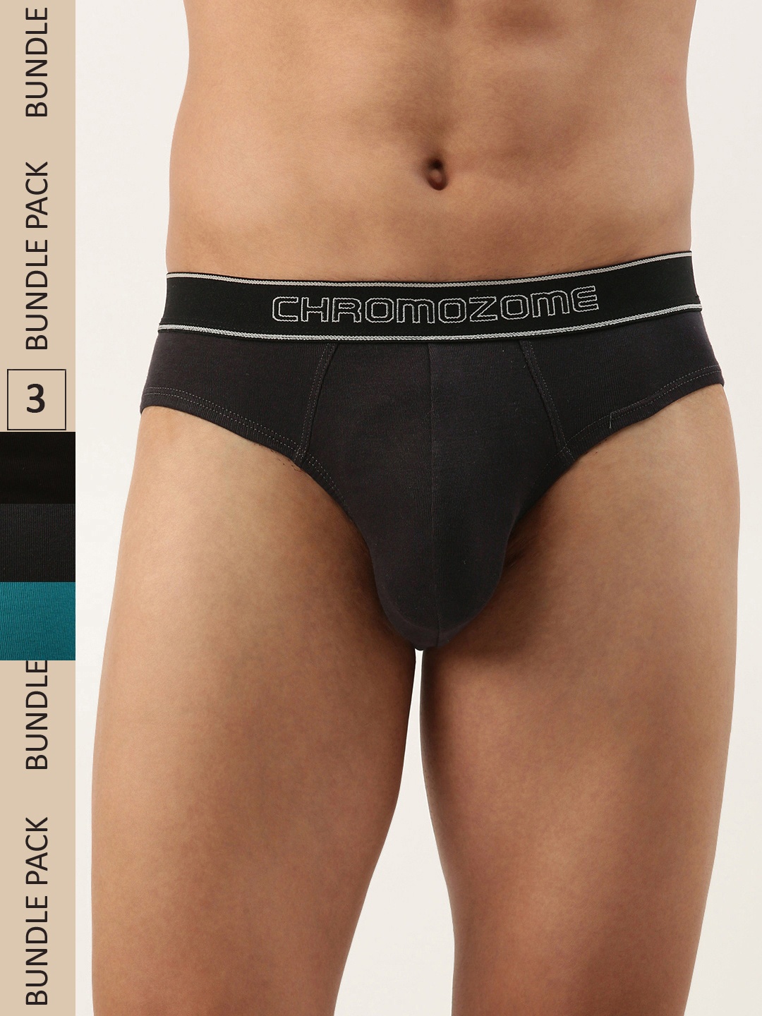 

Chromozome Men Pack Of 3 Premium Pure Cotton Ribbed Briefs 8902733640183, Black