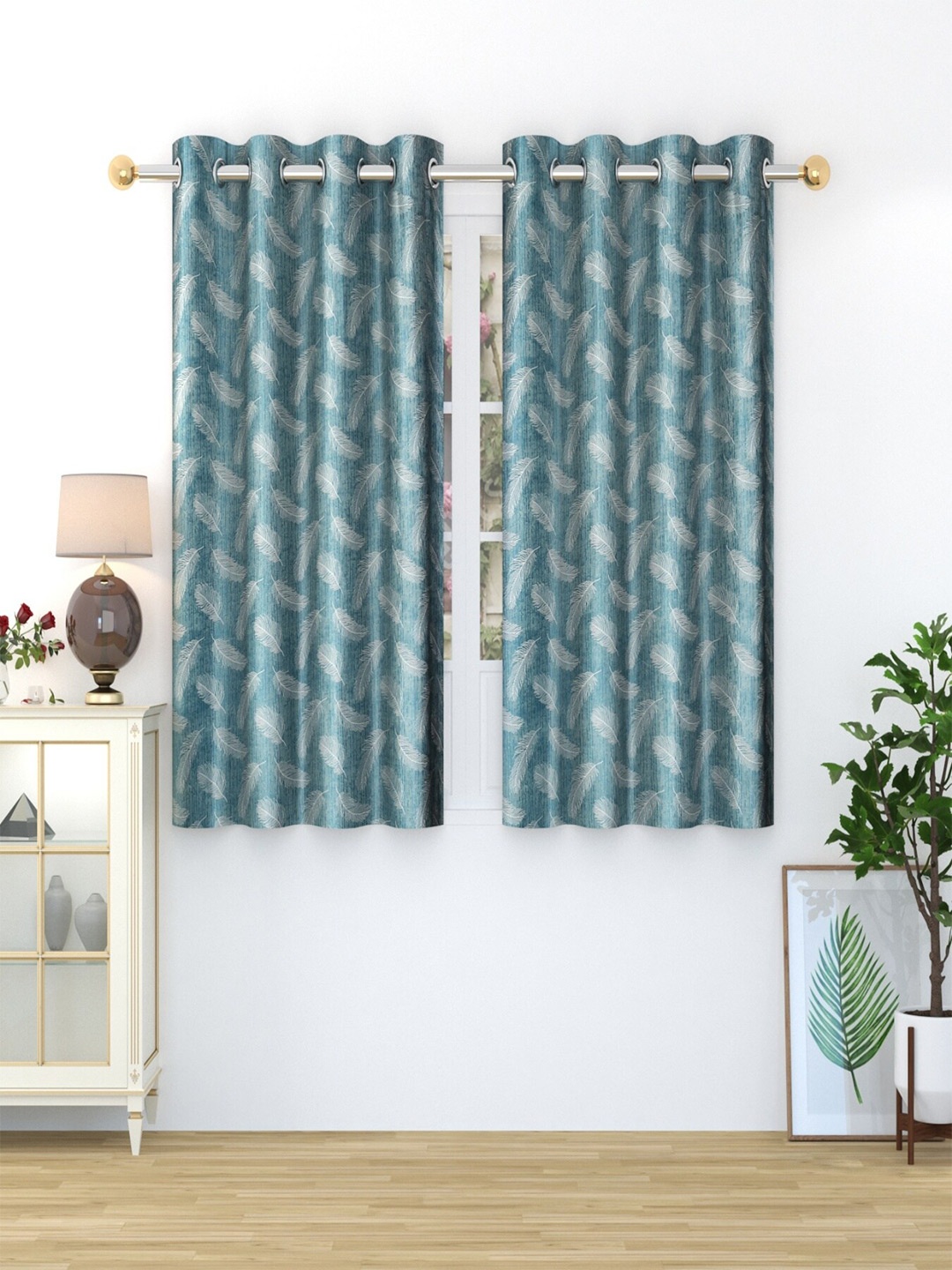

Homefab India 2 Pieces Blue Window Curtains