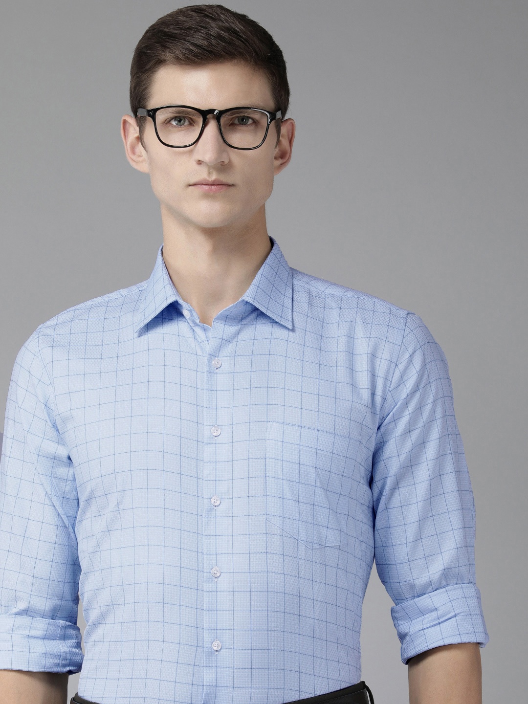 

Van Heusen Self-Design Checked Slim Fit Pure Cotton Formal Shirt, Blue