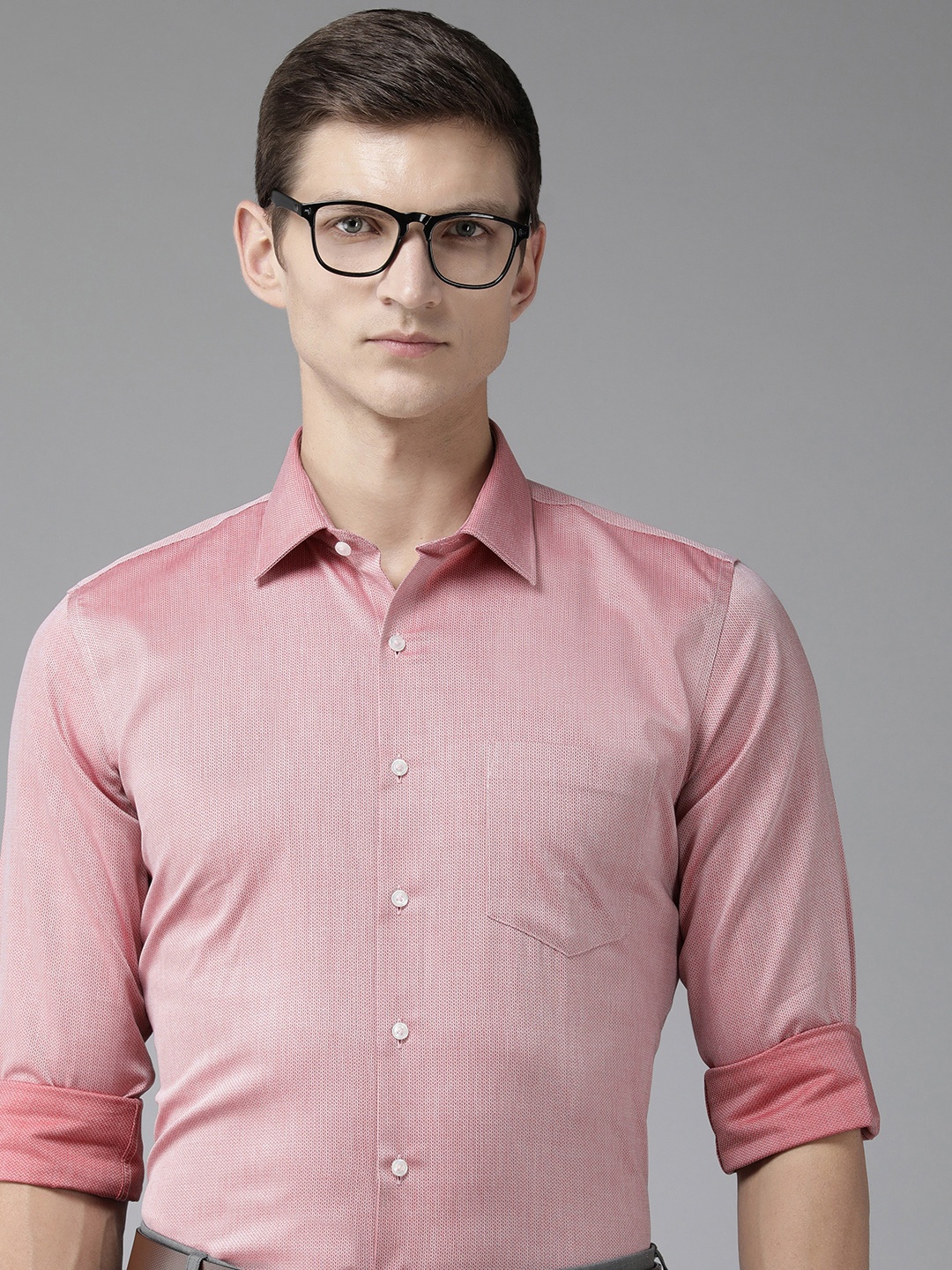

Van Heusen Textured Slim Fit Pure Cotton Formal Shirt, Red