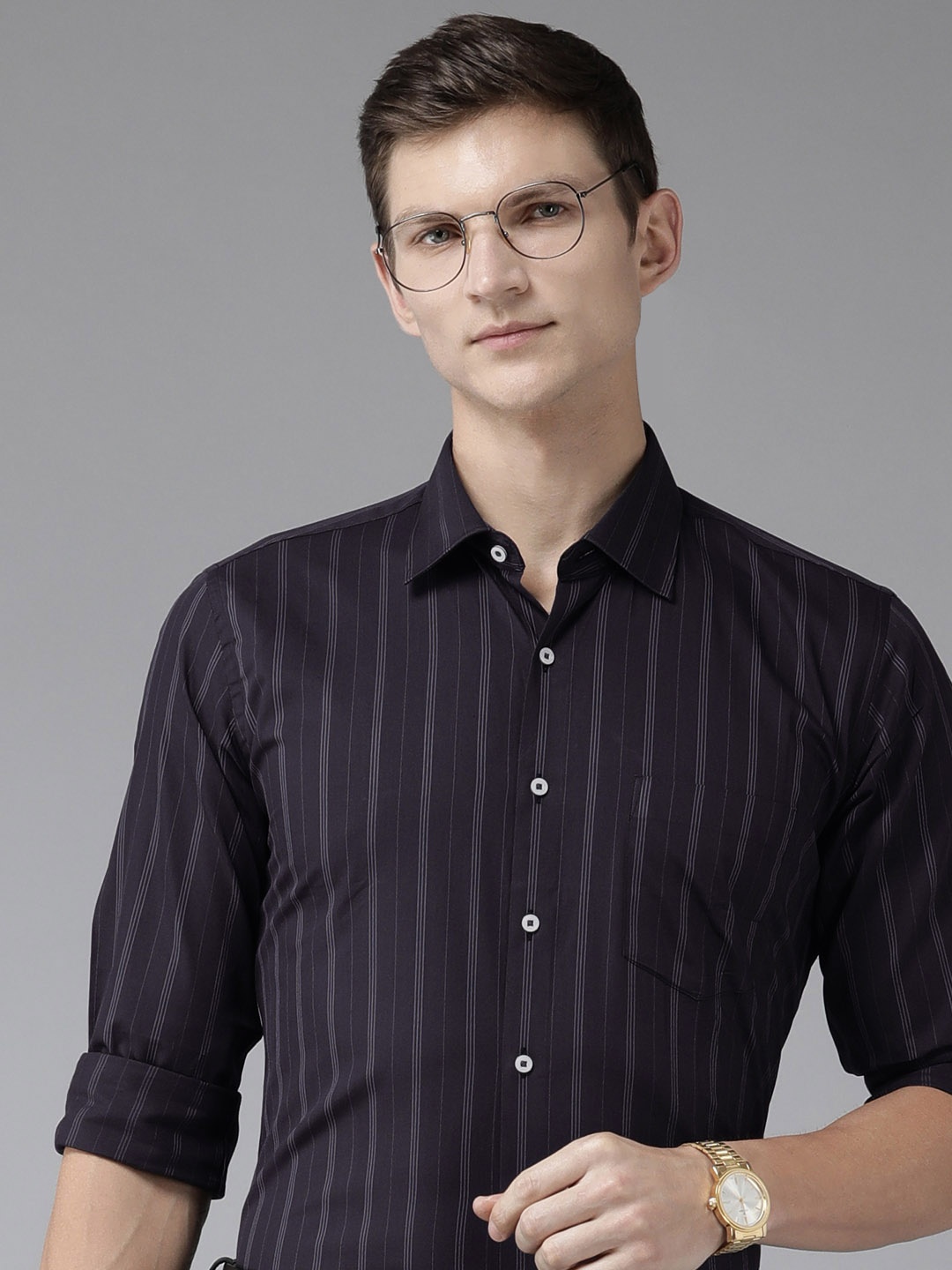 

Van Heusen Slim Fit Striped Pure Cotton Formal Shirt, Charcoal