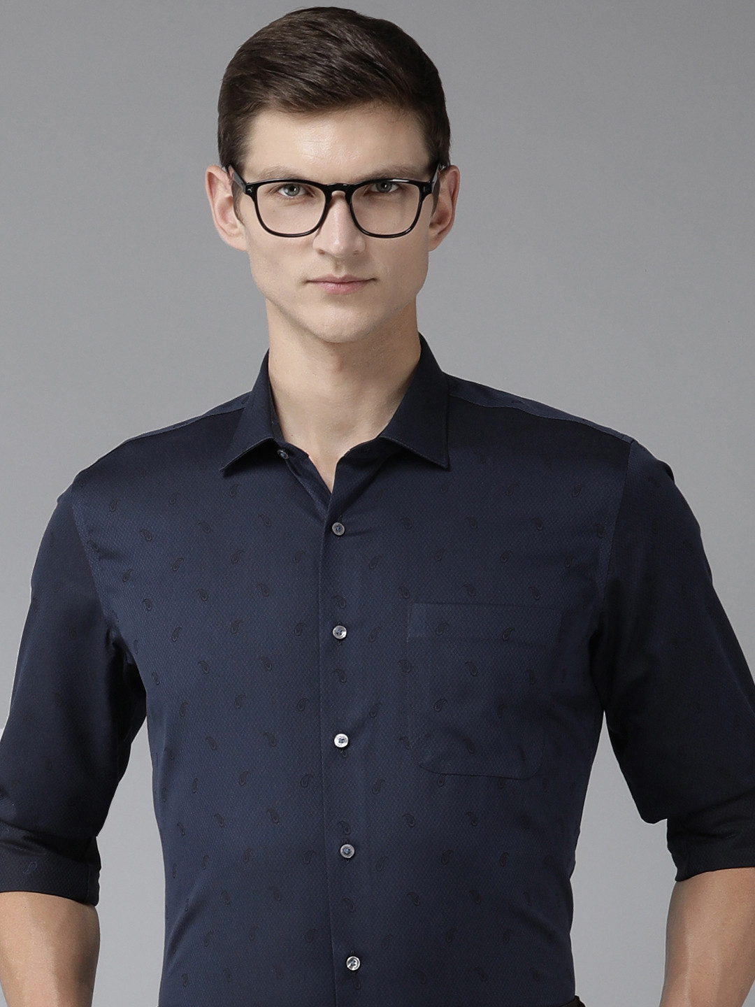 

Van Heusen Slim Fit Micro Checks Self-Design Pure Cotton Formal Shirt, Navy blue