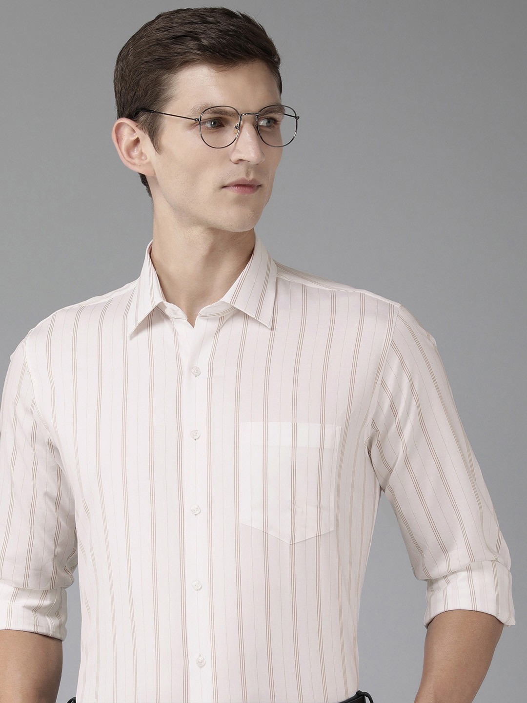 

Van Heusen Slim Fit Striped Pure Cotton Formal Shirt, Brown