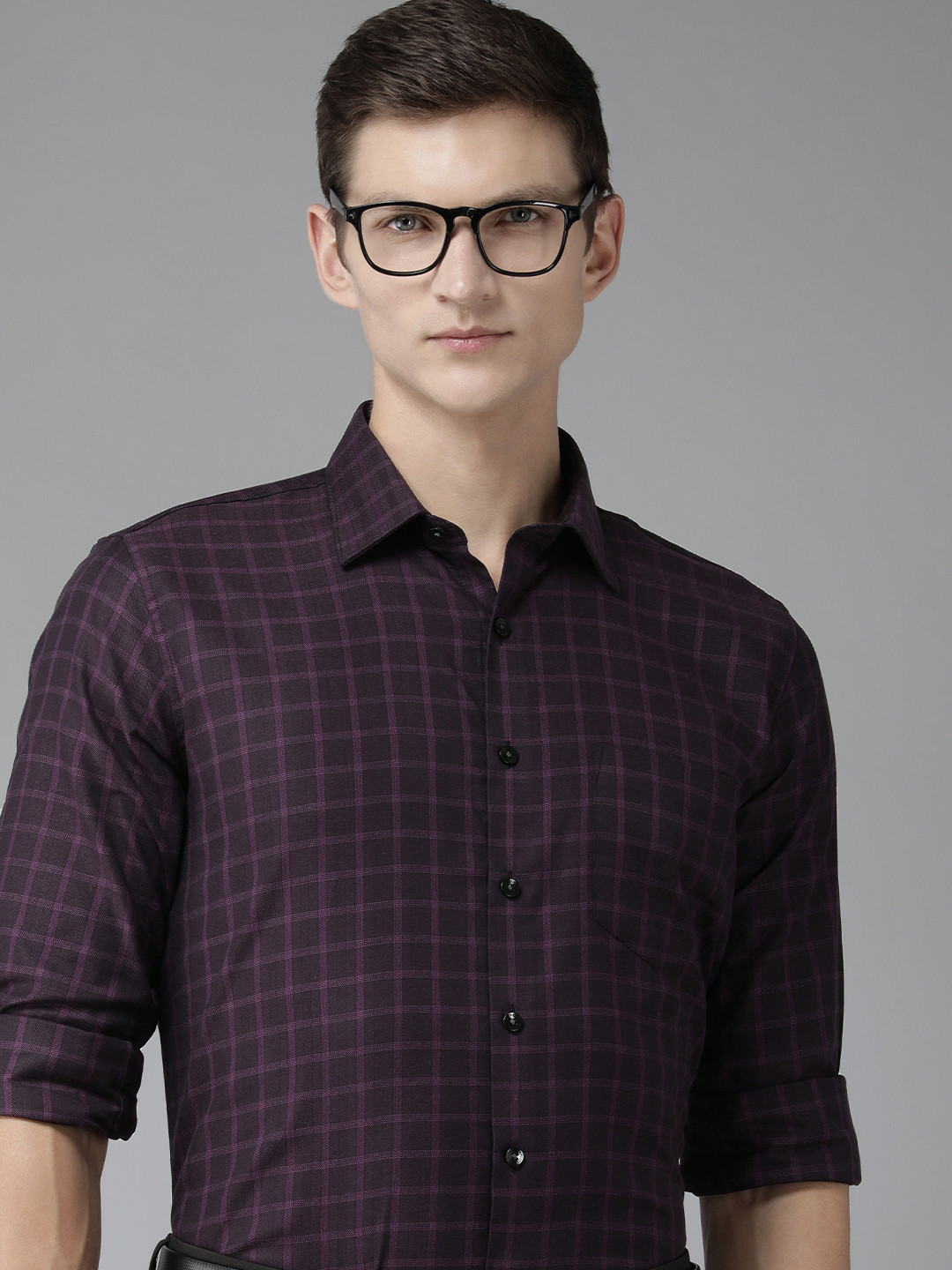 

Van Heusen Slim Fit Checked Pure Cotton Formal Shirt, Purple