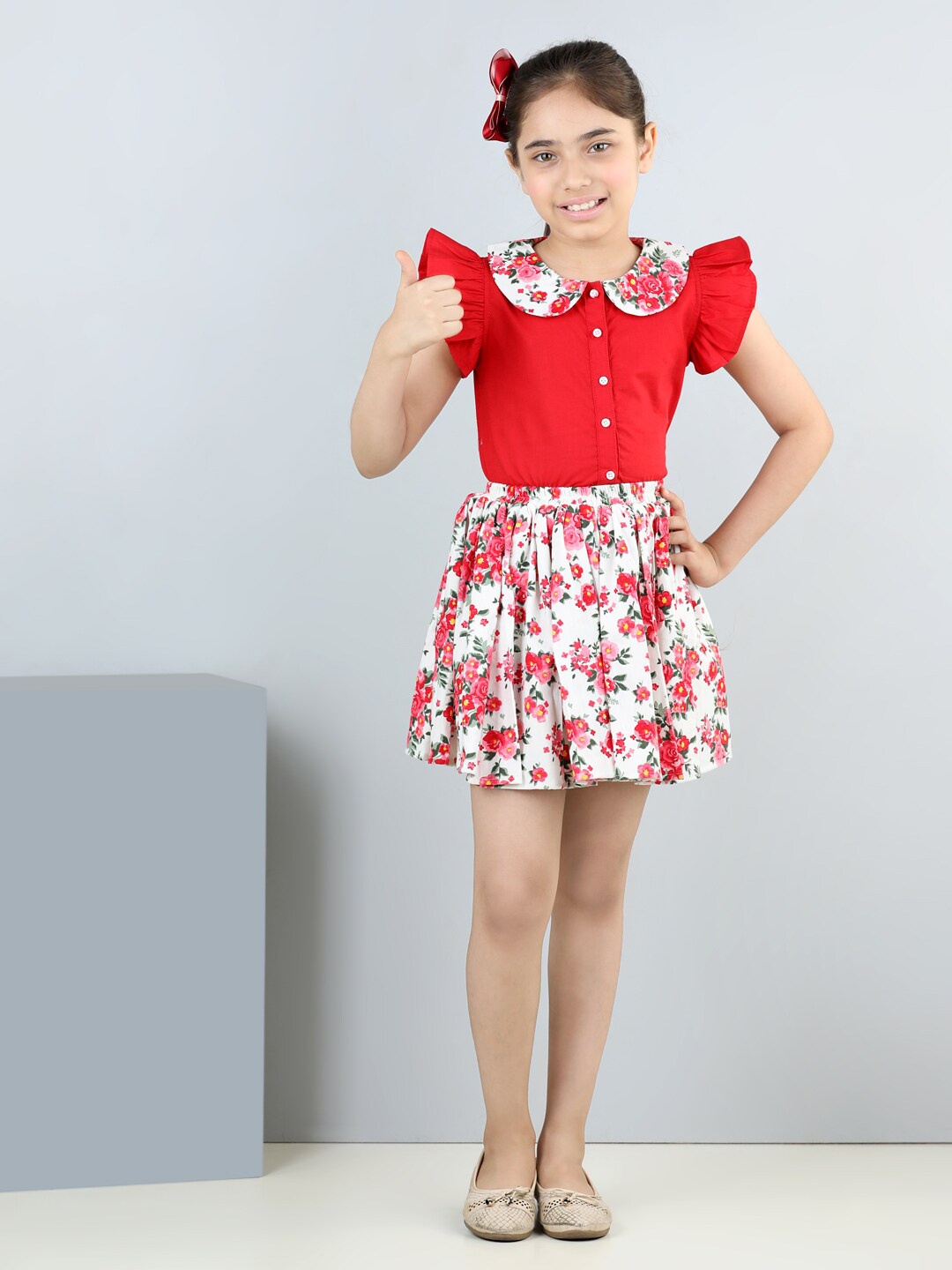 

AWW HUNNIE Girls Printed Pure Cotton Top with Skirt Clothing Set, Red