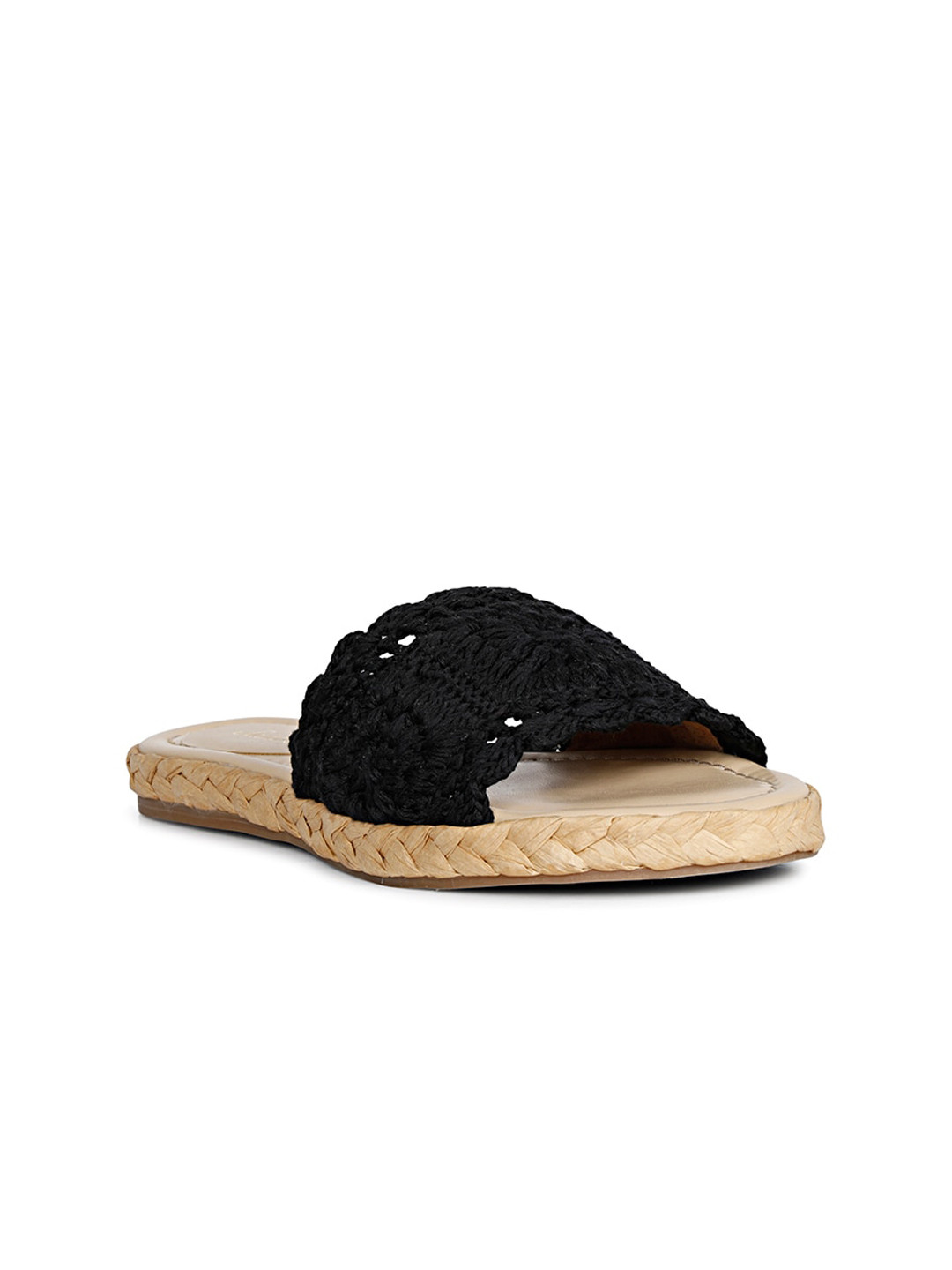 

Saint G Woven Design Genuine Leather Open Toe Flats, Black