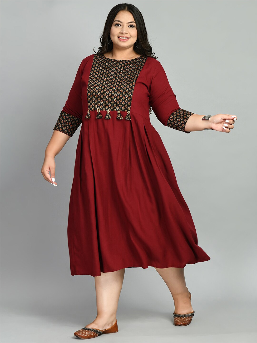 

PrettyPlus by Desinoor.com Plus Size Fit & Flare Midi Dress, Maroon