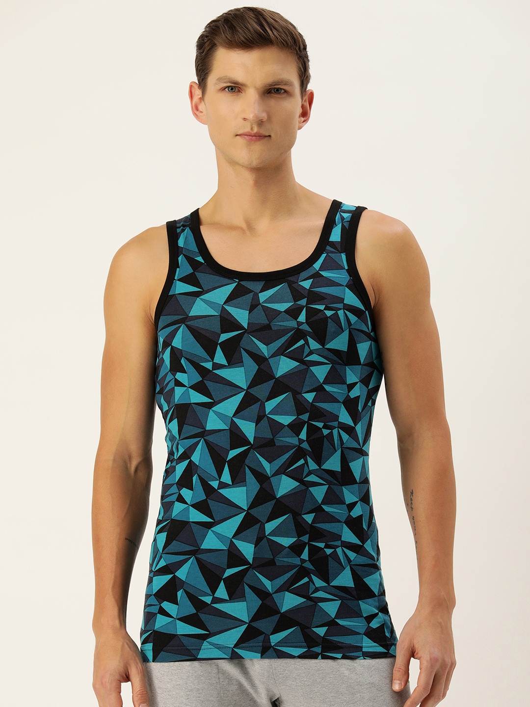 

Chromozome Geometric Printed Sleeveless Pure Cotton Innerwear Vests 8902733645966, Blue