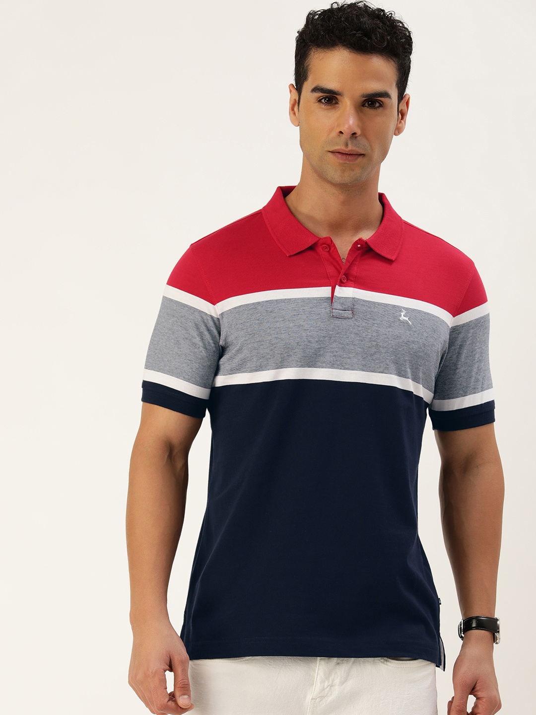 

Parx Colourblocked Polo Collar Pure Cotton T-shirt, Navy blue