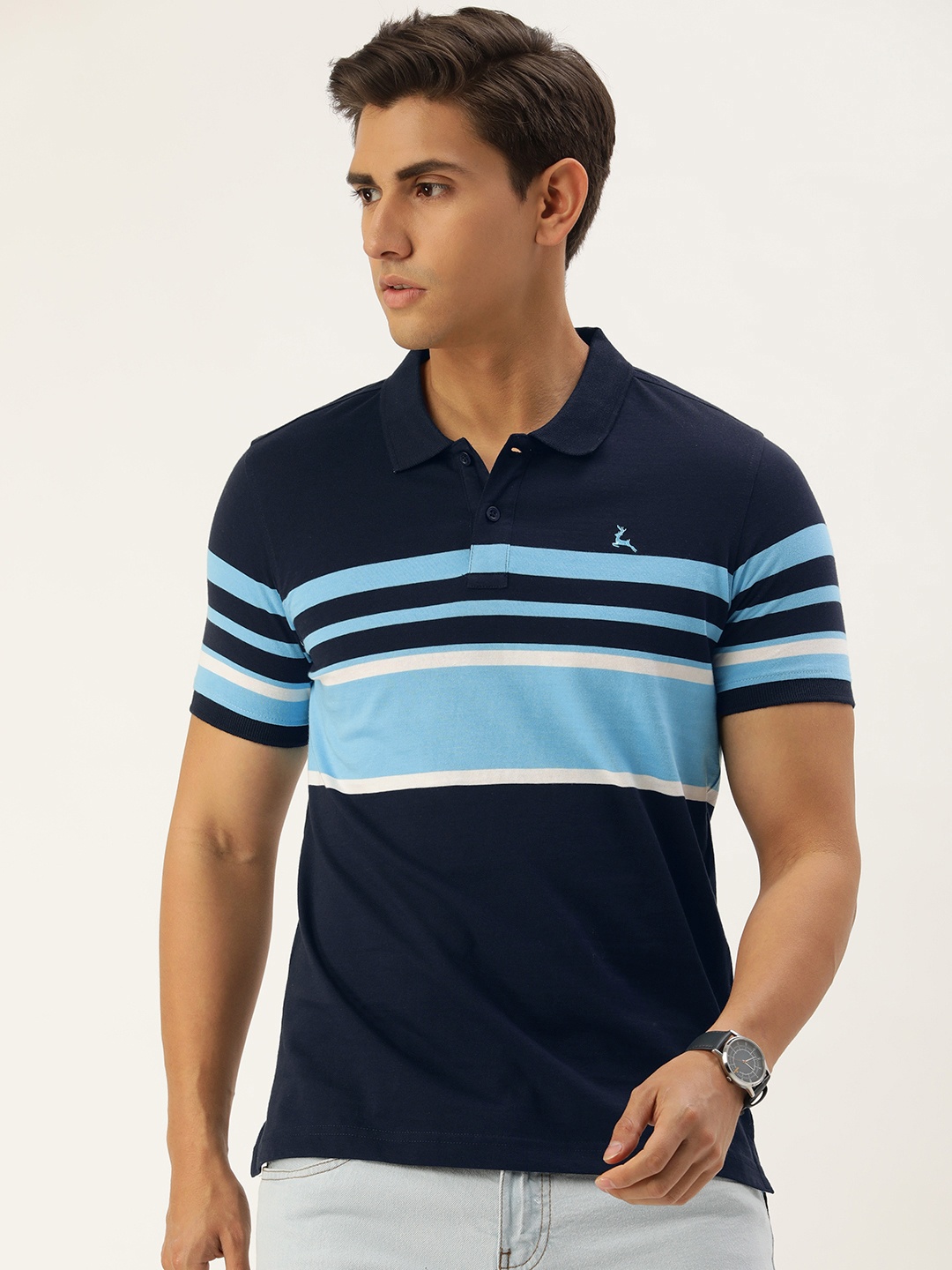 

Parx Colourblocked Polo Collar Pure Cotton T-shirt, Navy blue