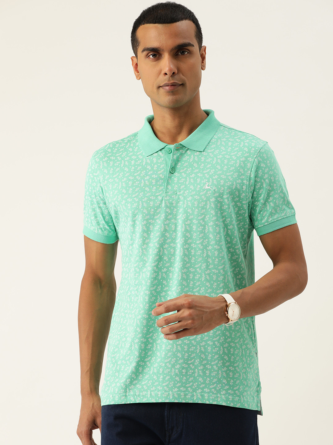 

Parx Printed Pure Cotton Polo Collar T-shirt, Green