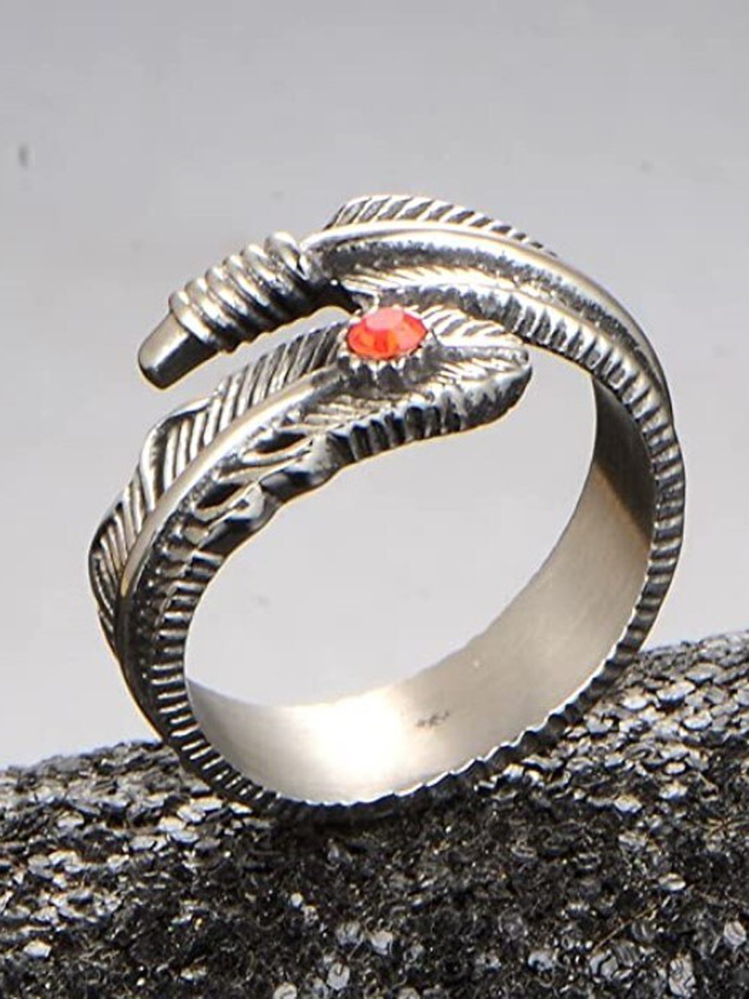 

VIEN Silver-Plated Ruby Stone-Studded Adjustable Finger Ring