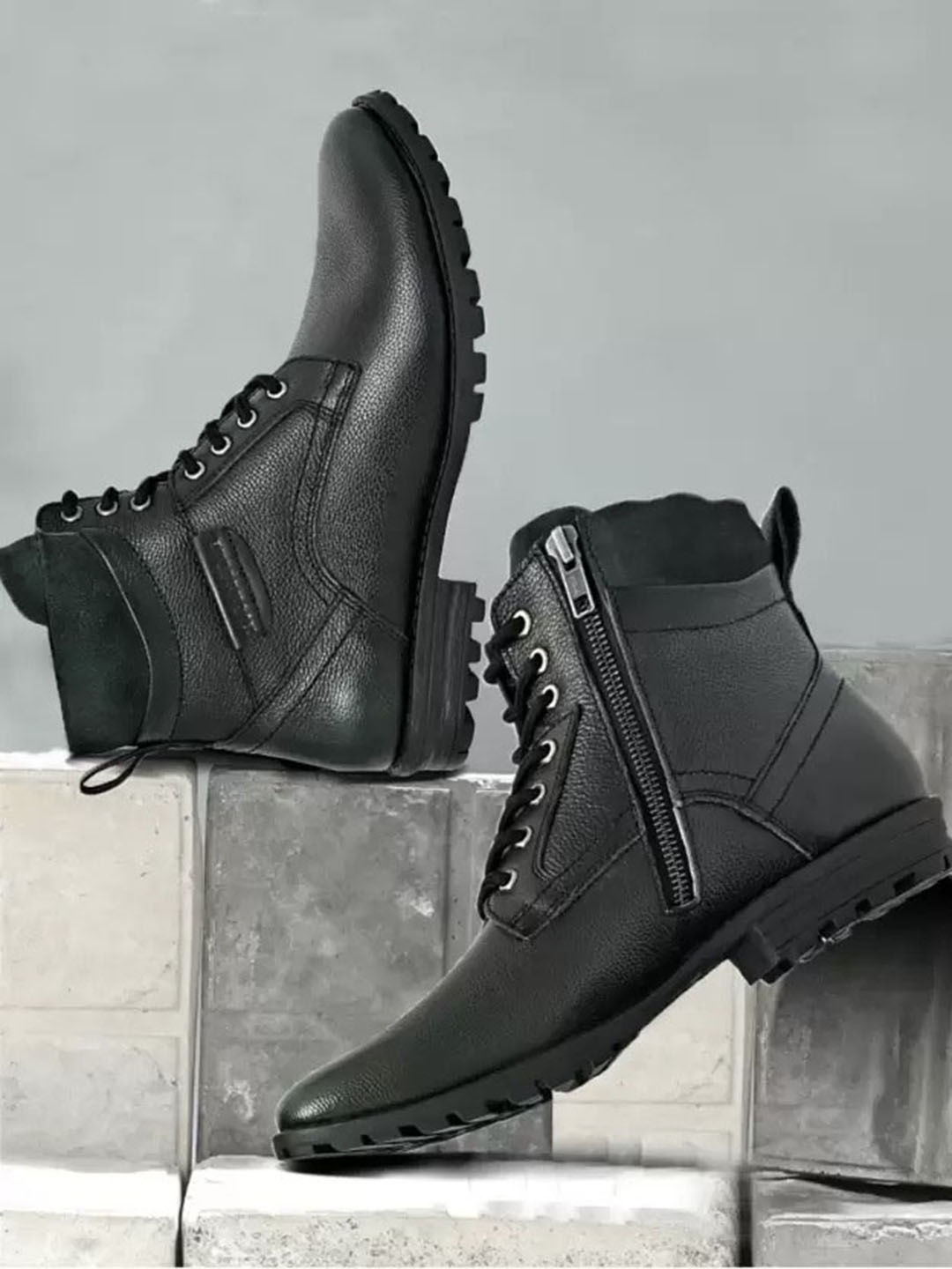 

KICKSFIRE Men Textured Genuine Leather Regular Boots, Green