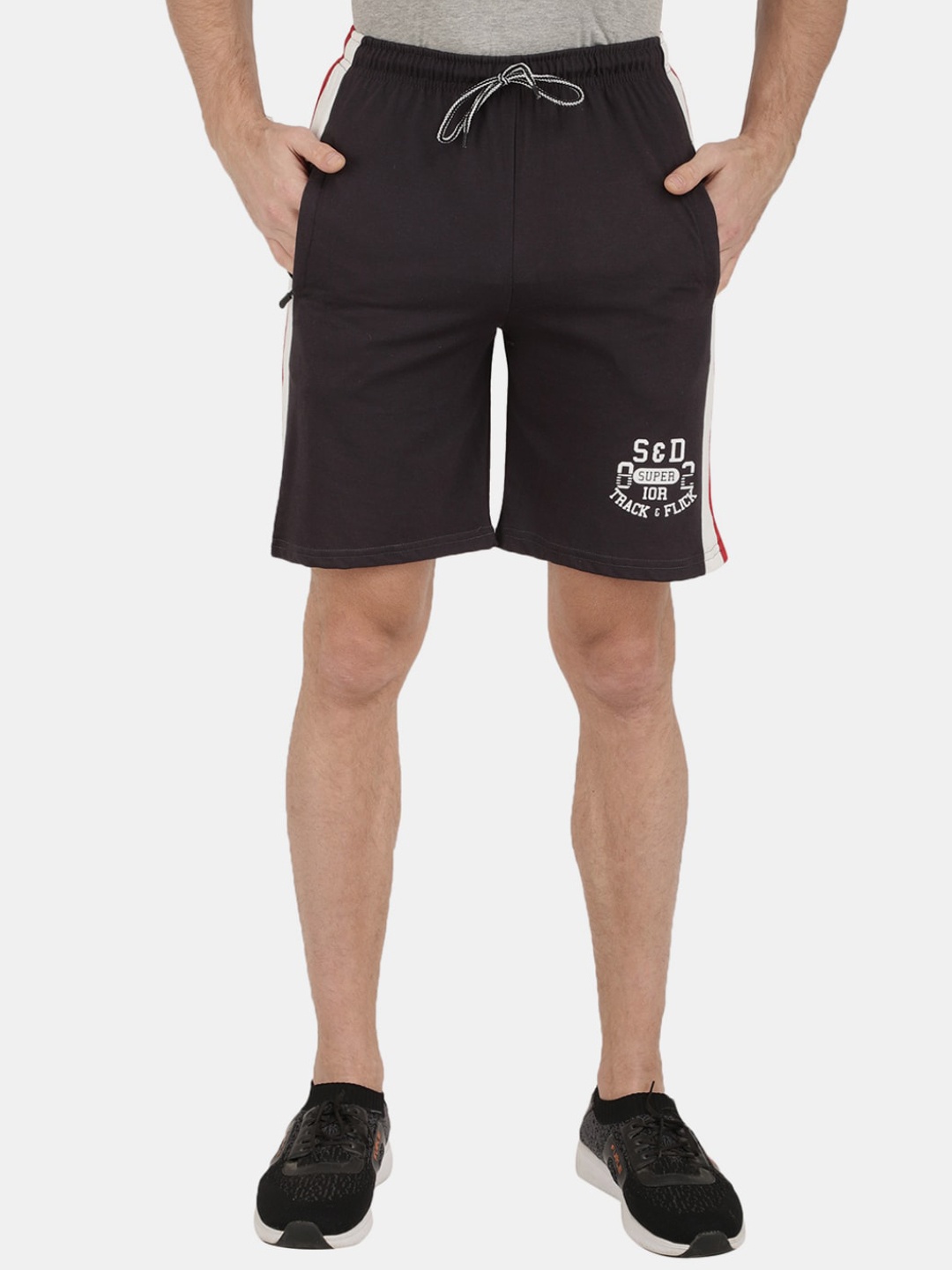 

V-Mart Men Mid-Rise Cotton Above Knee Length Shorts, Black