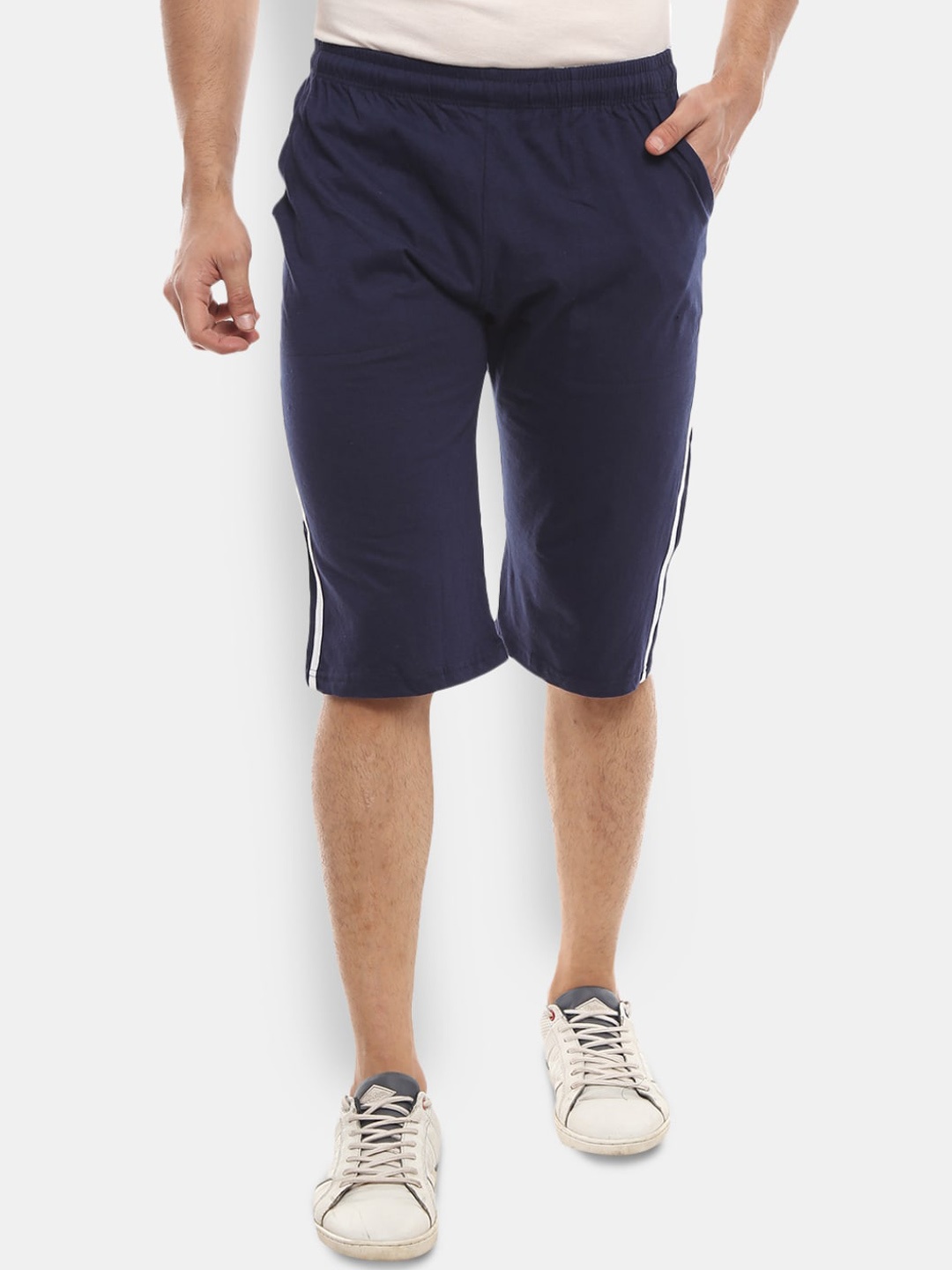 

V-Mart Men Side Strip Mid-Rise Cotton Shorts, Blue