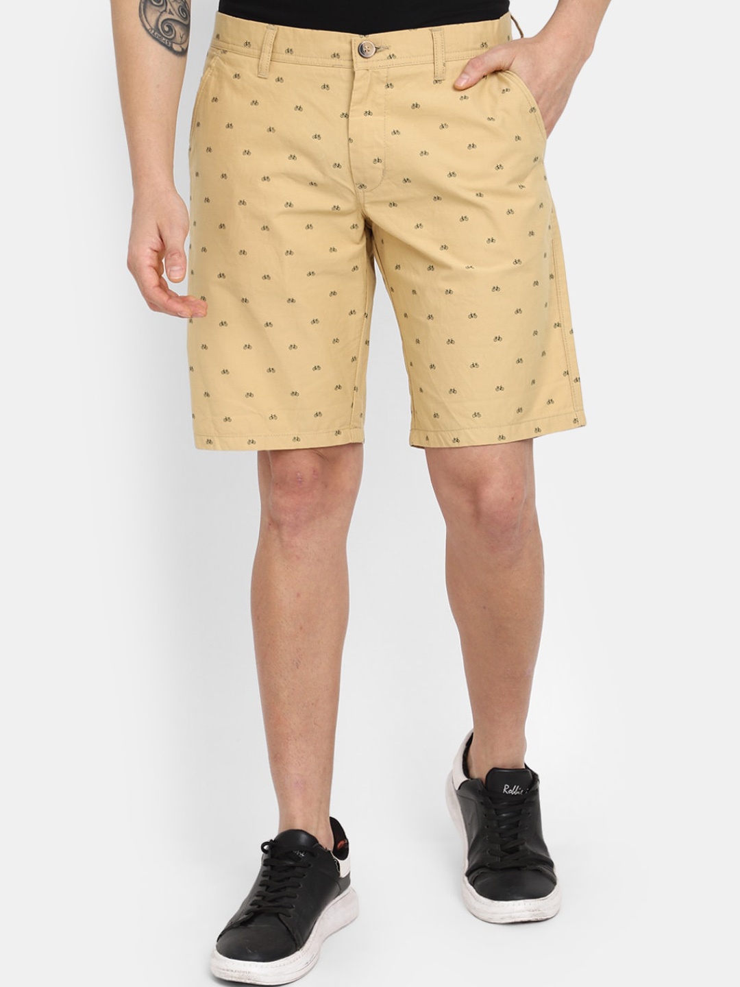 

V-Mart Men Conversational Printed Mid Rise Knitted Cotton Shorts, Yellow