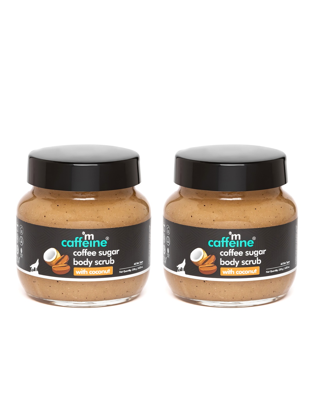 

MCaffeine Set of 2 Coffee Sugar Body Scrub with Coconut Extracts - 250g Each, Brown