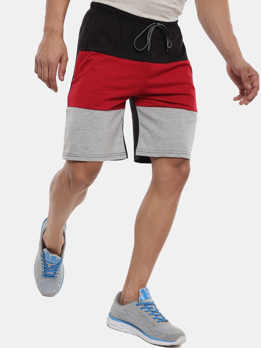 

V-Mart Men Colourblocked Mid Rise Knitted Cotton Shorts, Black