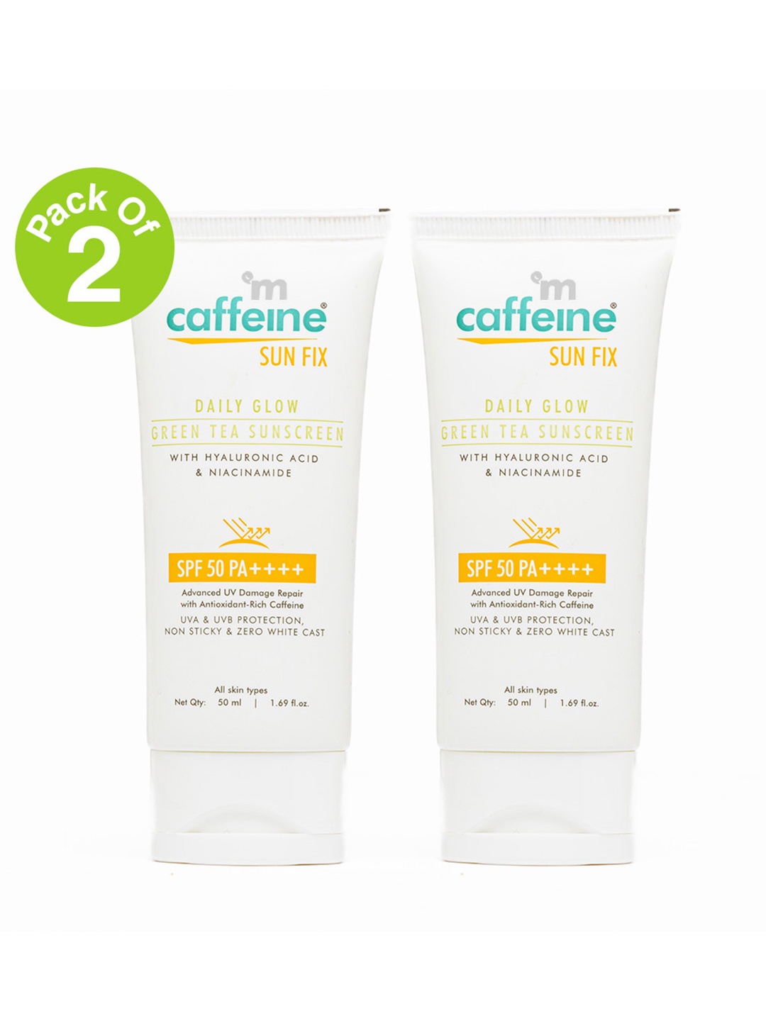

MCaffeine Set of 2 Green Tea SPF50 PA++ Sunscreen Lotion with Caffeine - 50 ml each