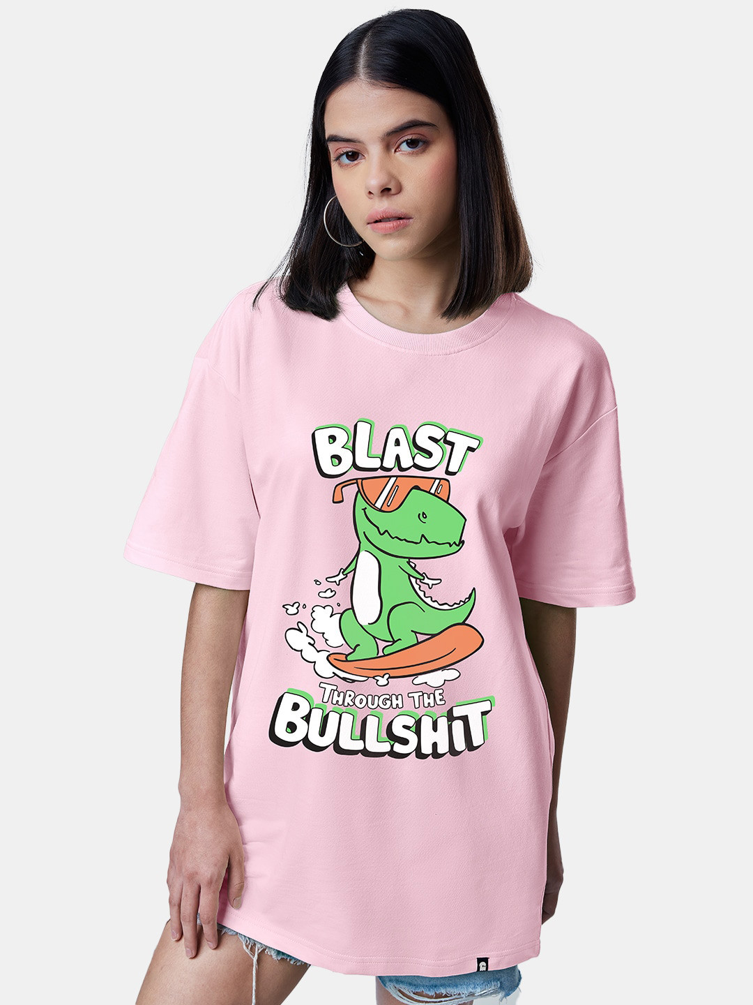 

The Souled Store Pink Graphic Printed Oversized Pure Cotton T-shirt