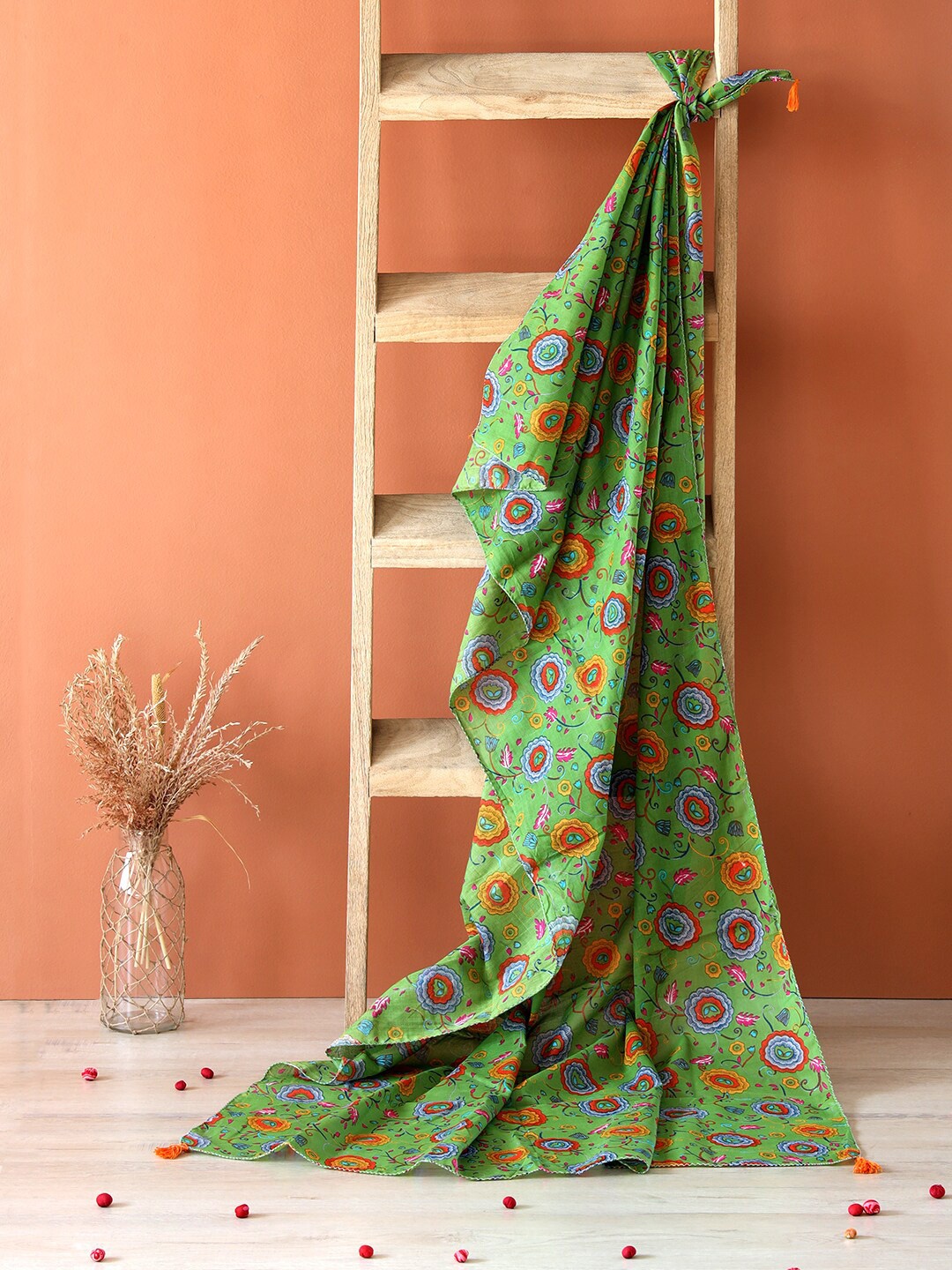 

Contrast Living Floral Printed Cotton Scarf, Green