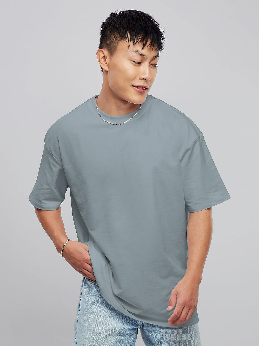 

The Souled Store Grey Oversized Pure Cotton T-shirt