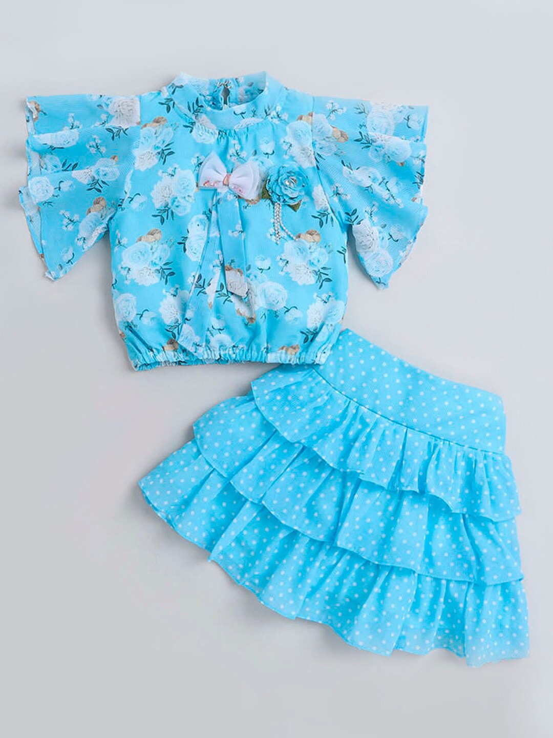 

The Magic Wand Girls Printed Top with Skirt, Turquoise blue