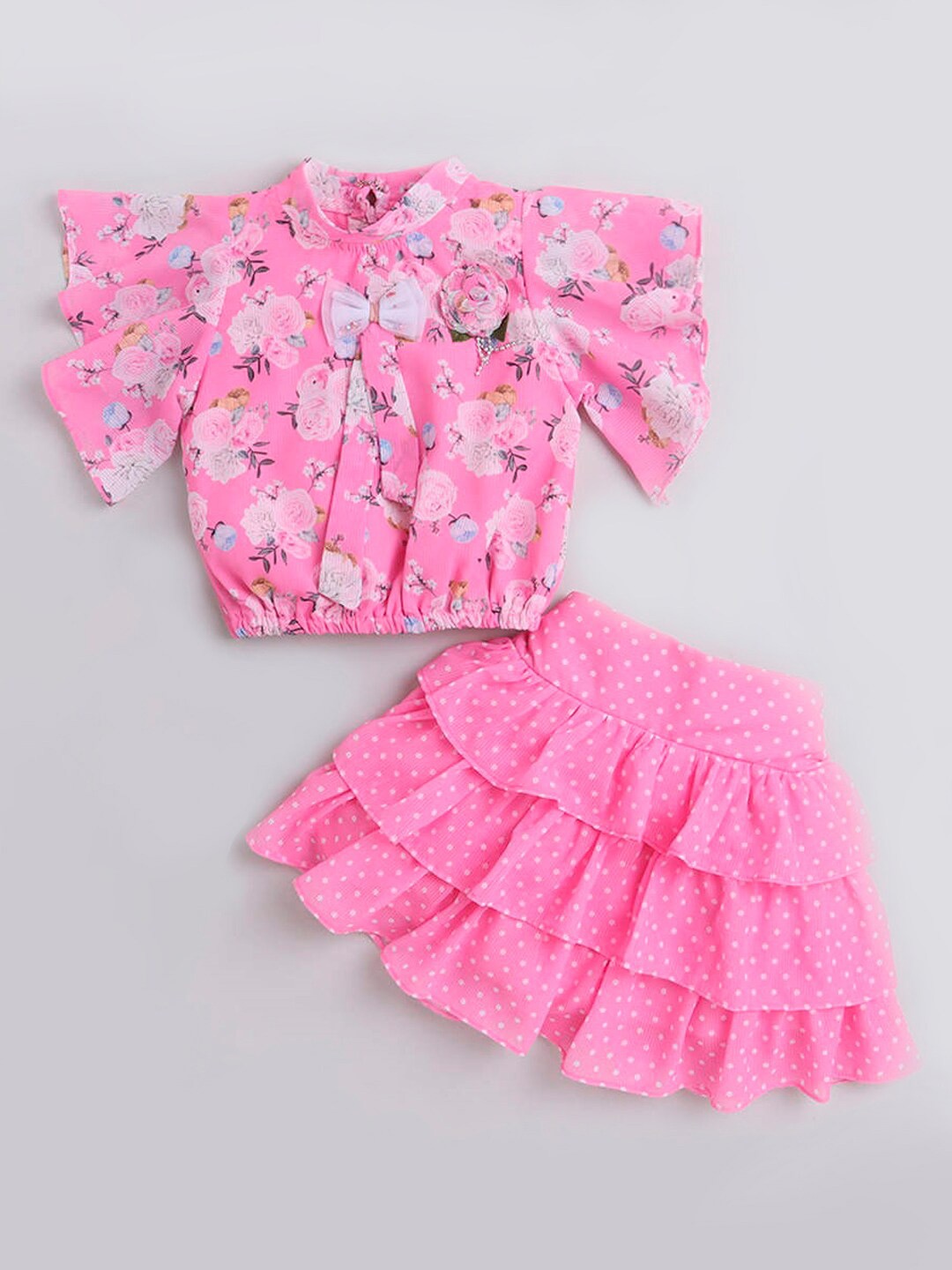 

The Magic Wand Girls Printed Top with Skirt, Pink
