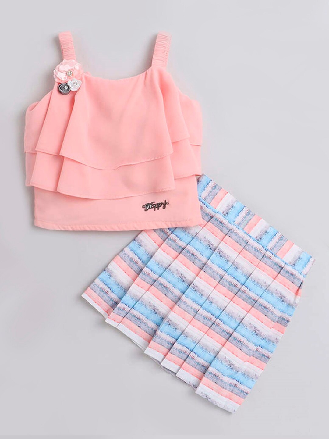

The Magic Wand Girls Shoulder Straps Top with Skirt, Peach