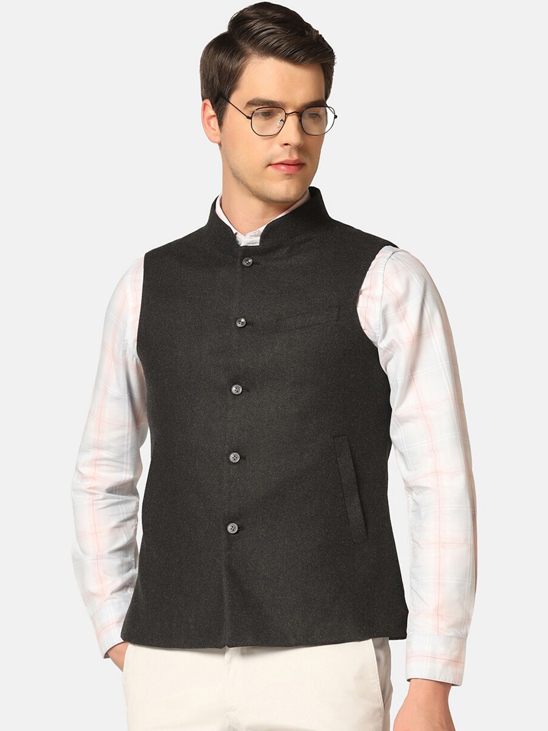 

Blackberrys Mandarin Collar Nehru Jacket, Charcoal