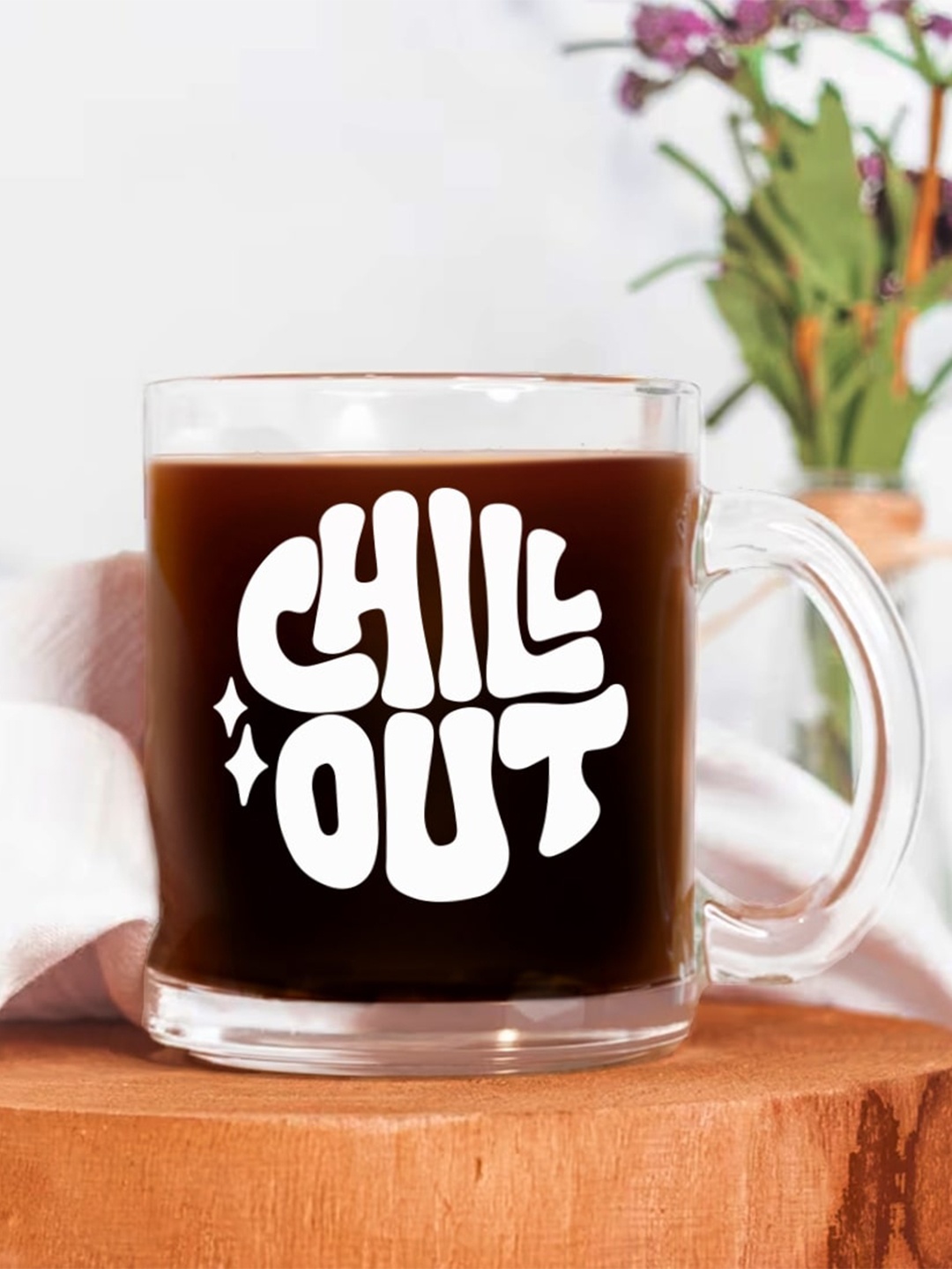

The Art People Transparent & White Printed Glass Glossy Mug 330 ML