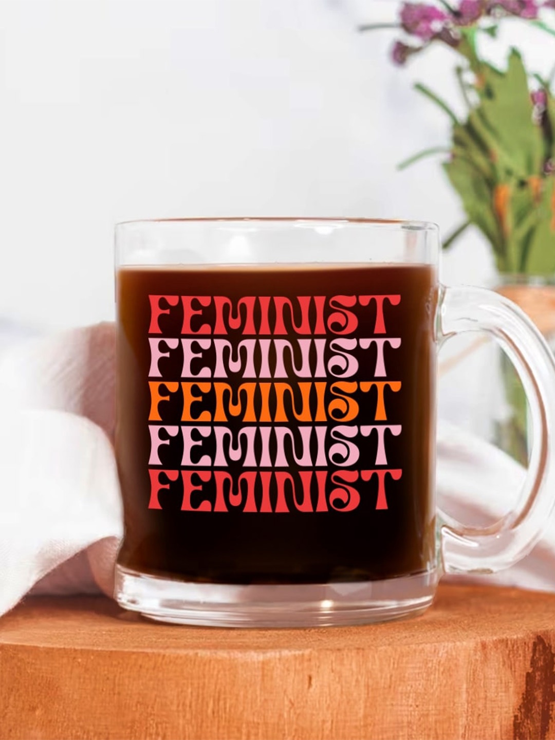 

The Art People Transparent & Red Printed Glass Glossy Mug 330 ML