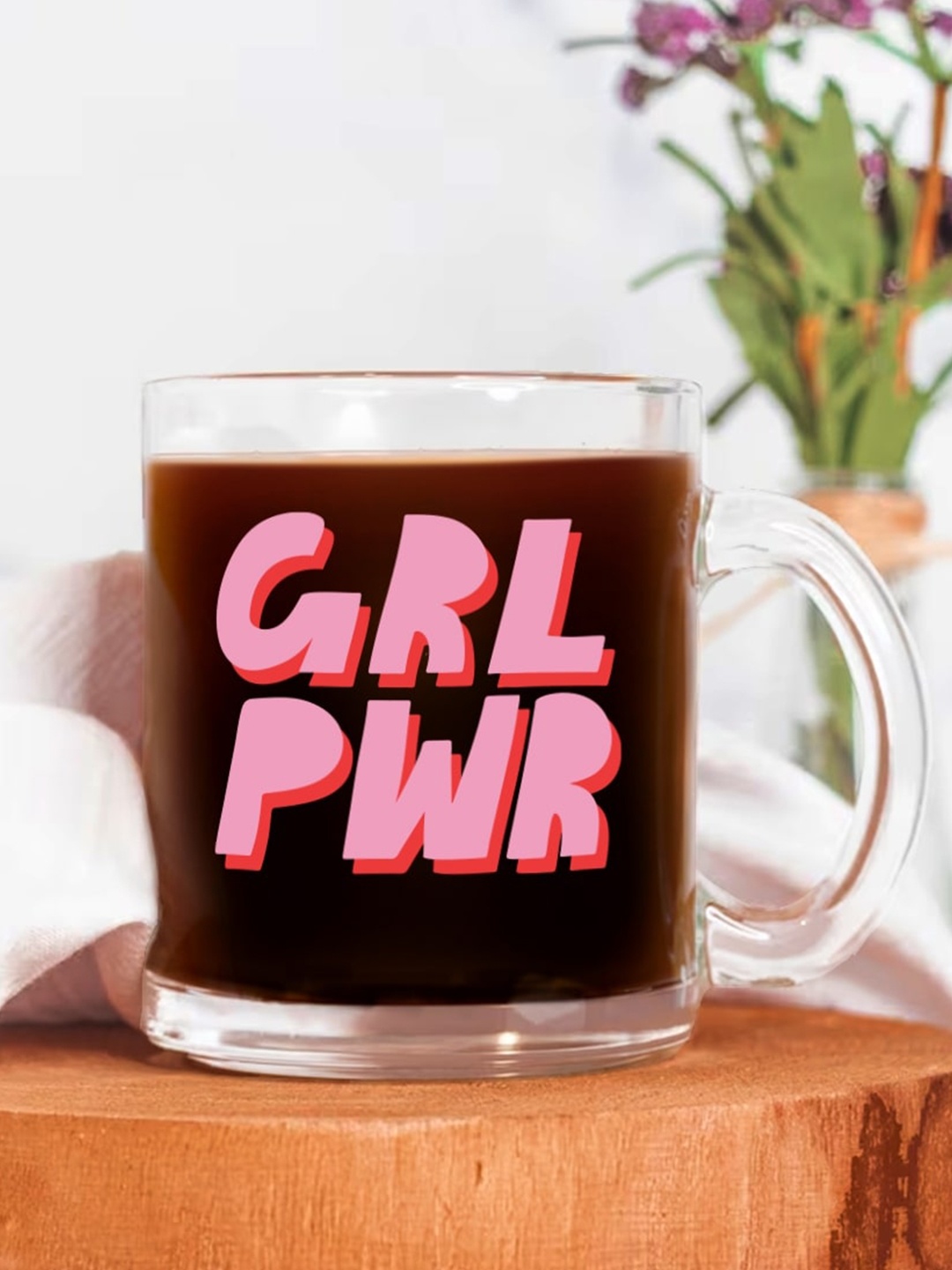 

The Art People Transparent & Pink Printed Glass Glossy Mug - 330 ML