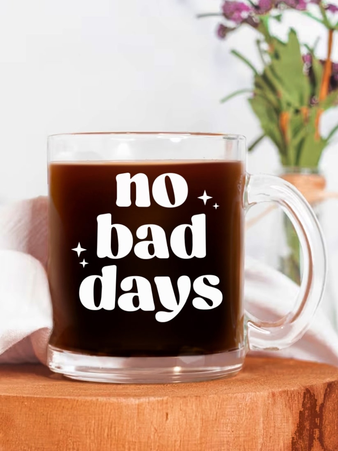 

The Art People Transparent & White No Bad Days Printed Glass Glossy Mug 330ml