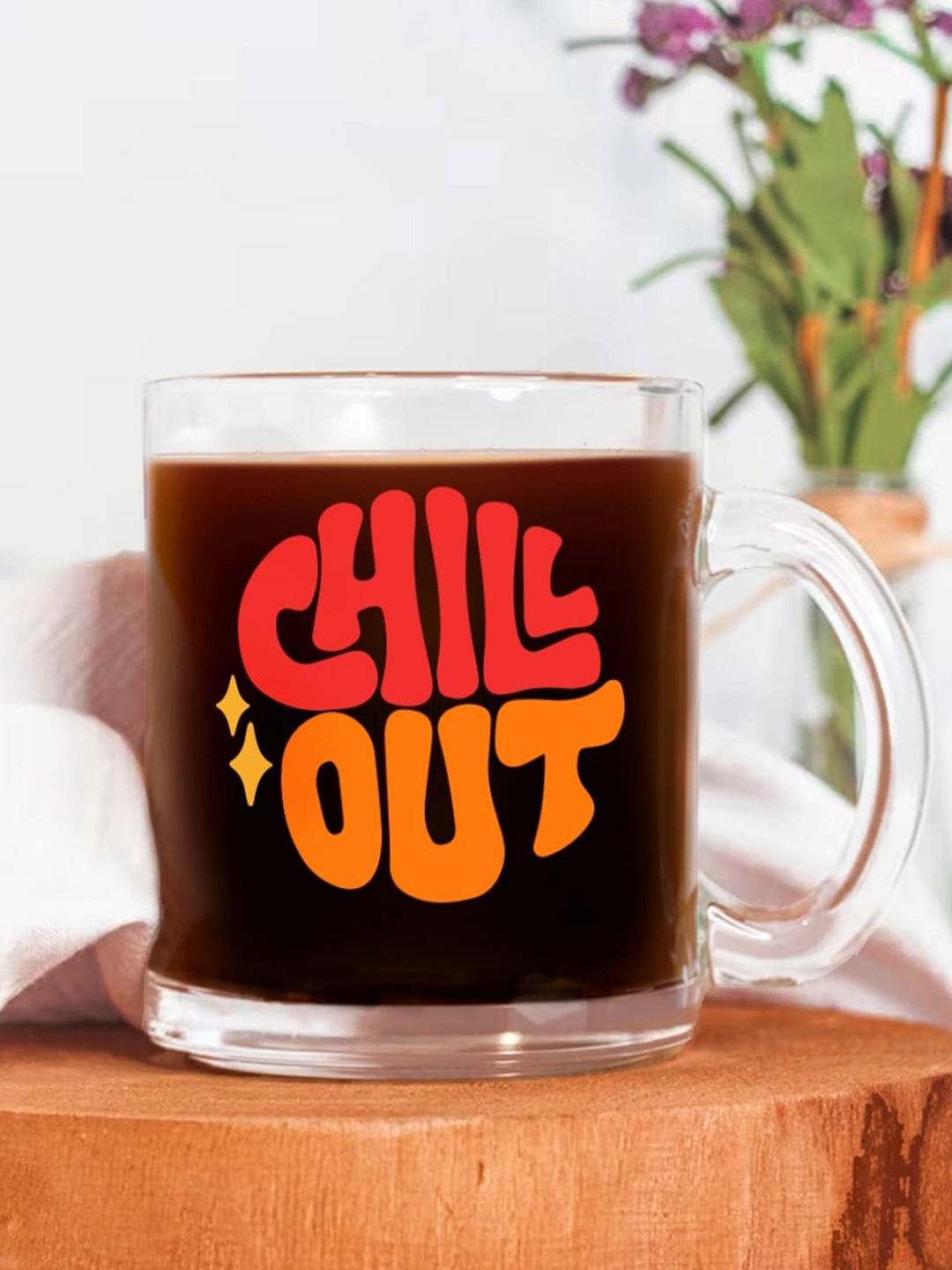

The Art People Transparent & Red Chill Out Printed Glass Glossy Mug 330ml