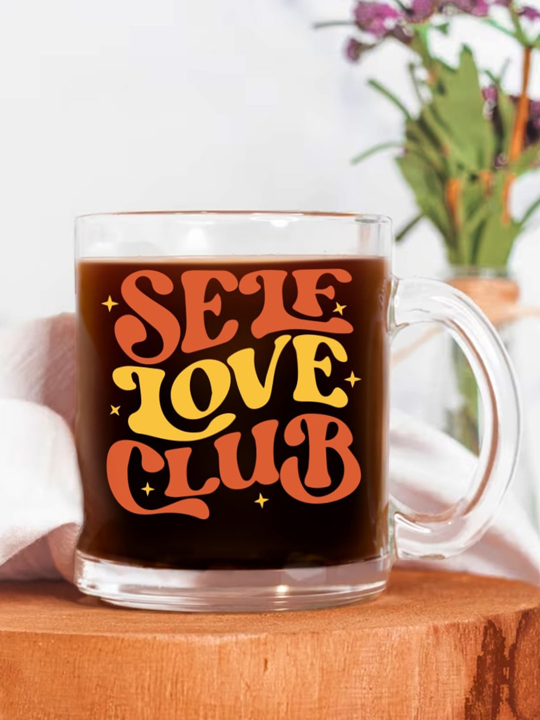 

The Art People Transparent & Red Self Love Printed Glass Glossy Mug 330ml