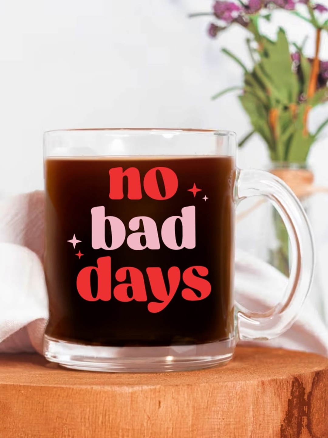 

The Art People Transparent & Red No Bad Days Printed Glass Glossy Mug 330ml