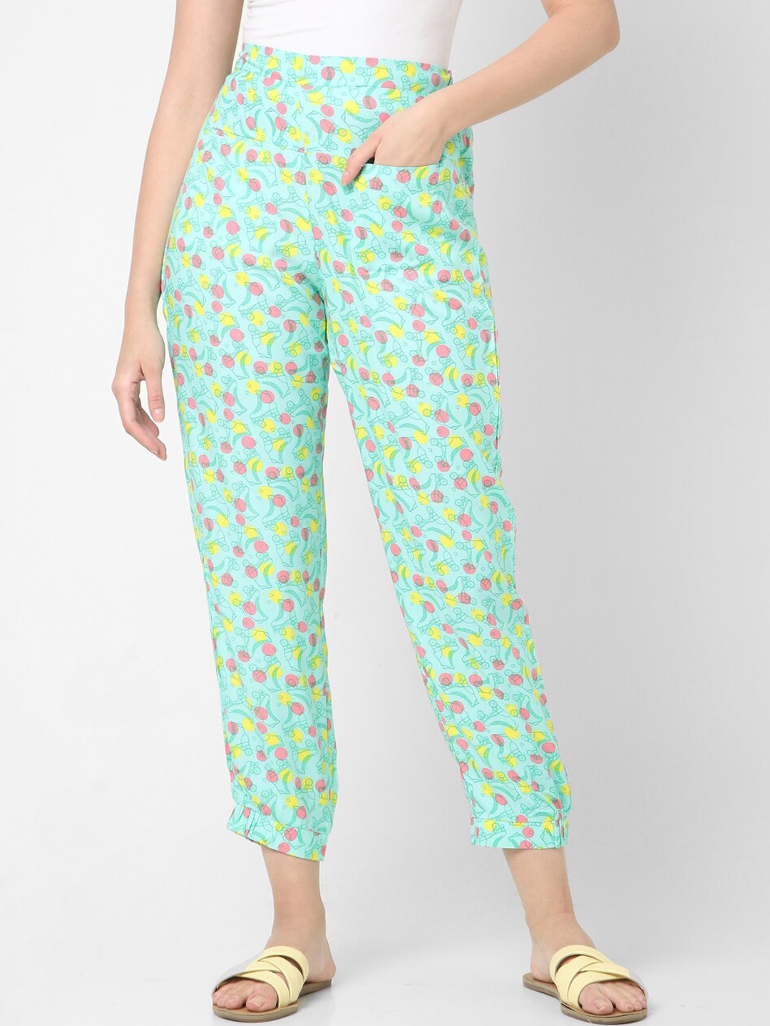 

Mystere Paris Women Printed Cropped Cotton Lounge Pants, Sea green