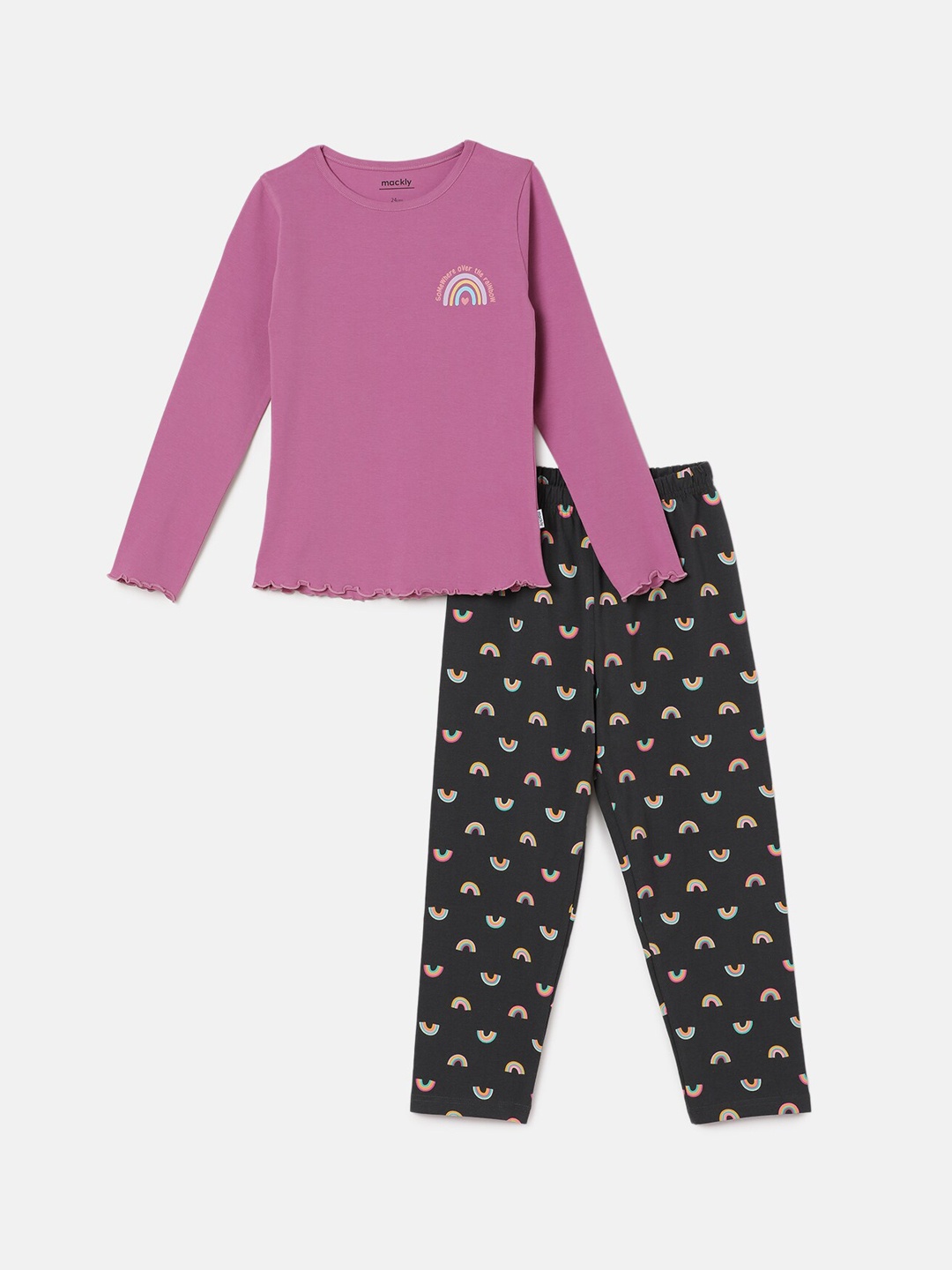 

mackly Girls Conversational Printed Night Suit, Purple