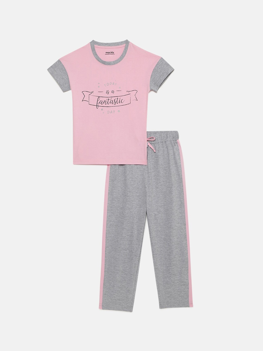 

mackly Girls Typography Printed Night Suit, Pink