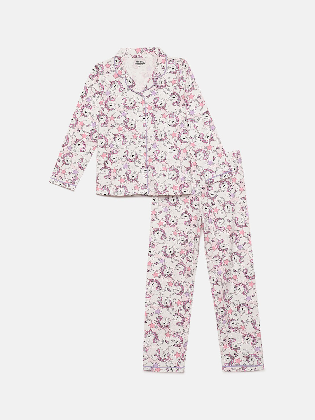 

mackly Girls Conversational Printed Pure Cotton Night Suit, White