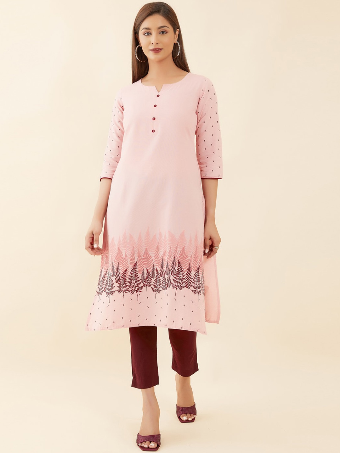 

Maybell Floral Printed Pure Cotton Kurta, Peach