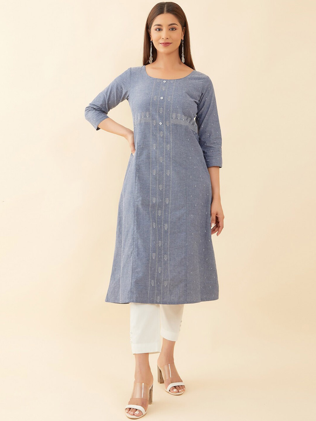 

Maybell Ethnic Motifs Printed Pure Cotton Kurta, Blue