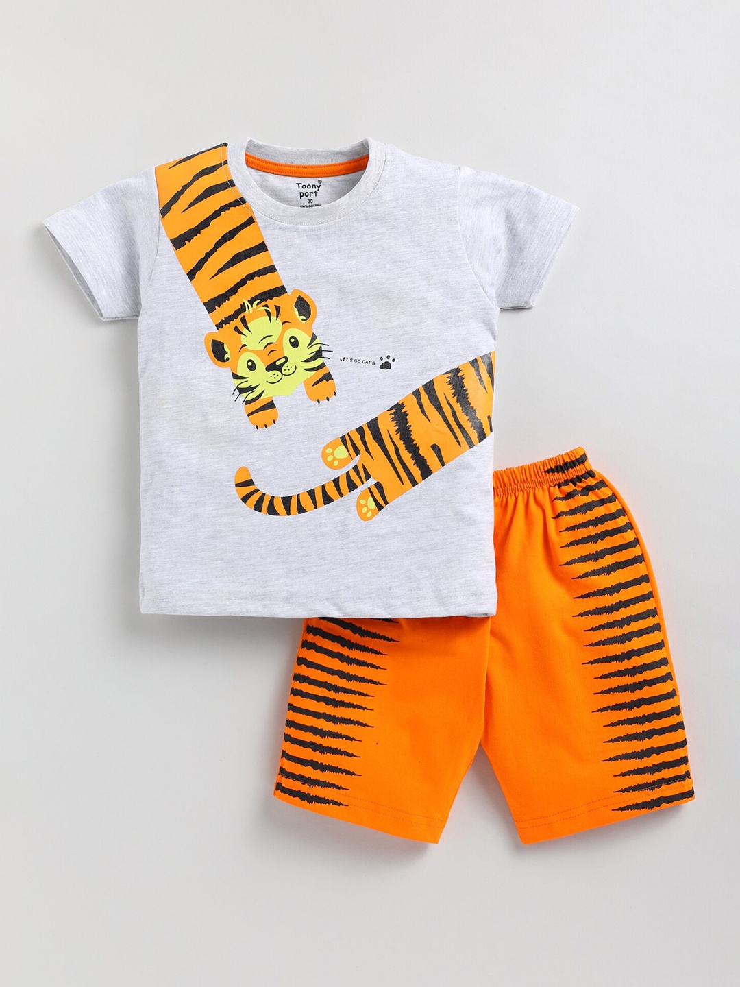 

Toonyport Boys Animal Printed Cotton T-shirt with Shorts, Grey