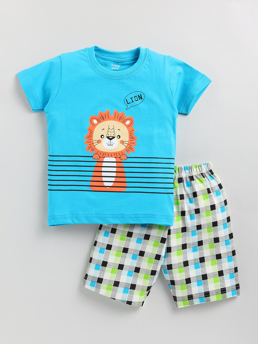 

Toonyport Boys Graphic Printed Cotton T-shirt with Shorts, Turquoise blue