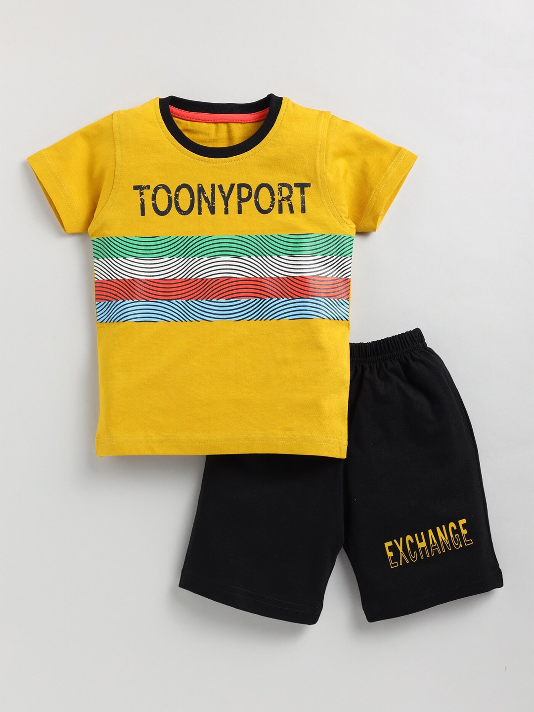 

Toonyport Boys Typographic Printed Cotton T-shirt with Shorts, Yellow