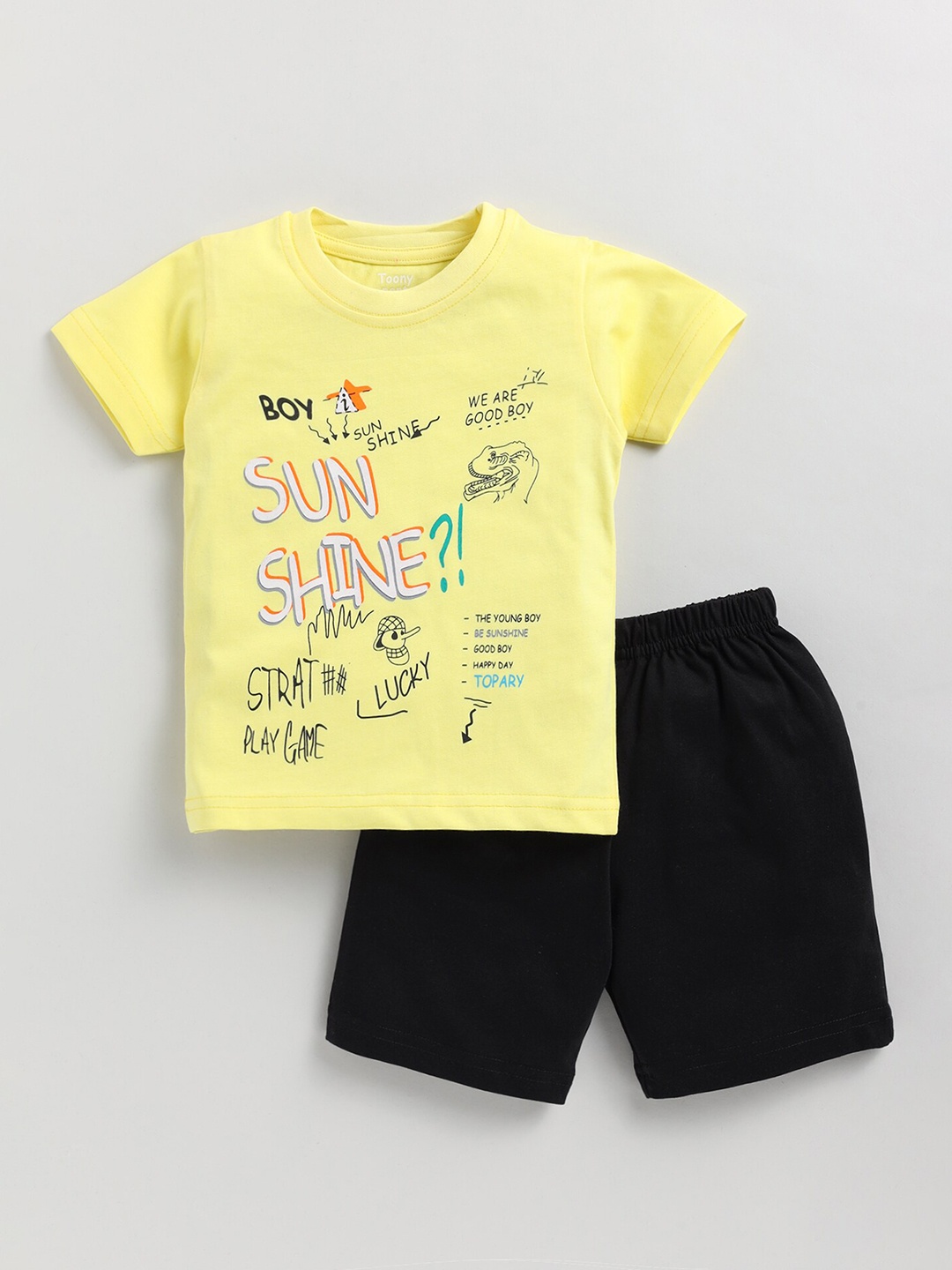 

Toonyport Boys Typographic Printed Cotton T-shirt with Shorts, Yellow