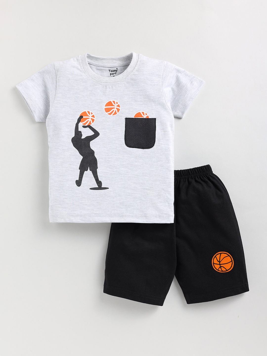 

Toonyport Boys Graphic Printed Cotton T-shirt with Shorts, Grey