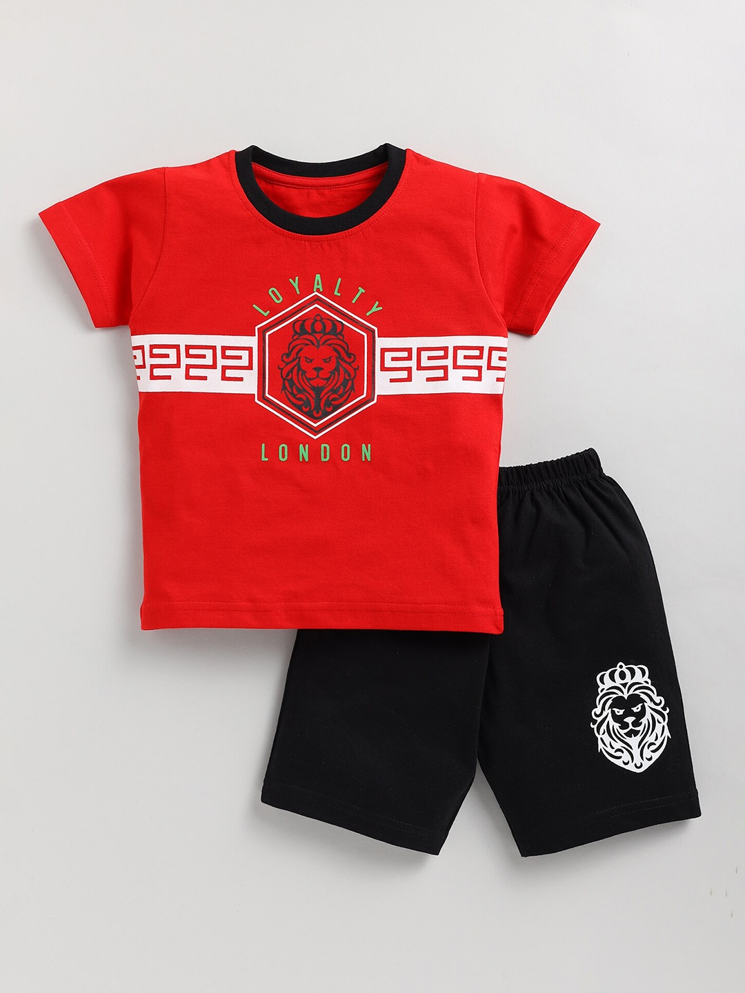 

Toonyport Boys Animal Printed Cotton T-shirt with Shorts, Red