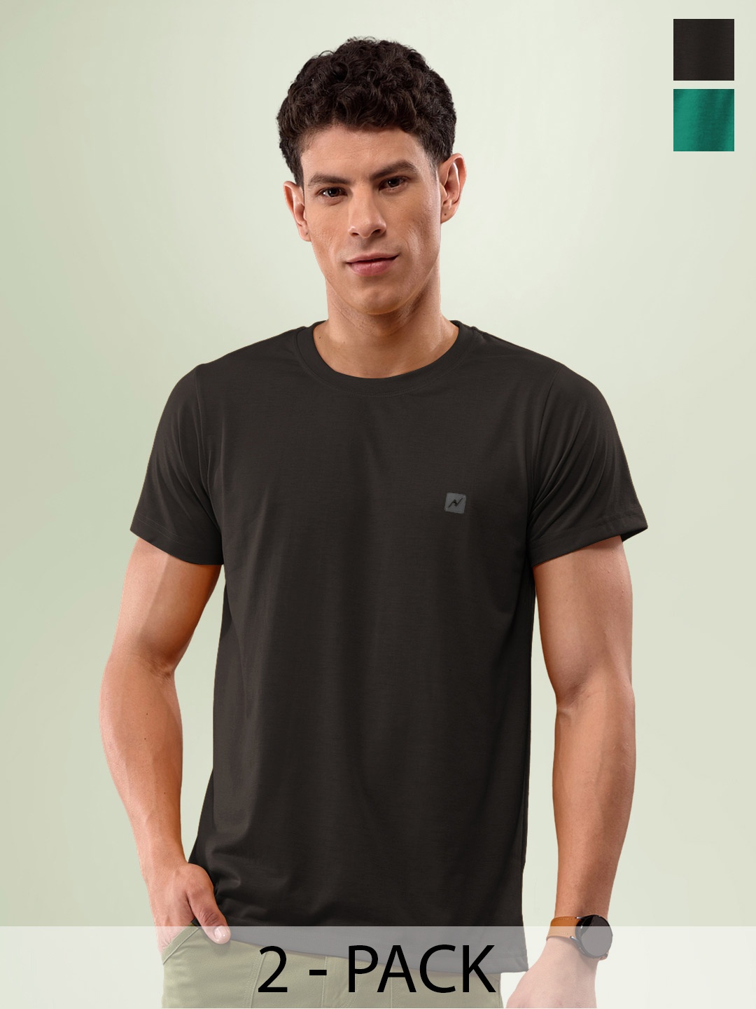 

LUX NITRO Pack Of 2 Plus Size Round Neck Lounge T-shirts, Black